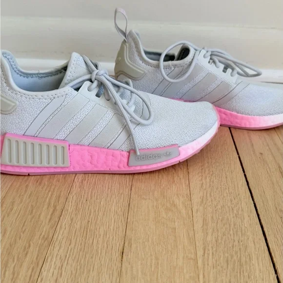 Women's Gray and Pink Adiadas Sneakers - Picture 2 of 3